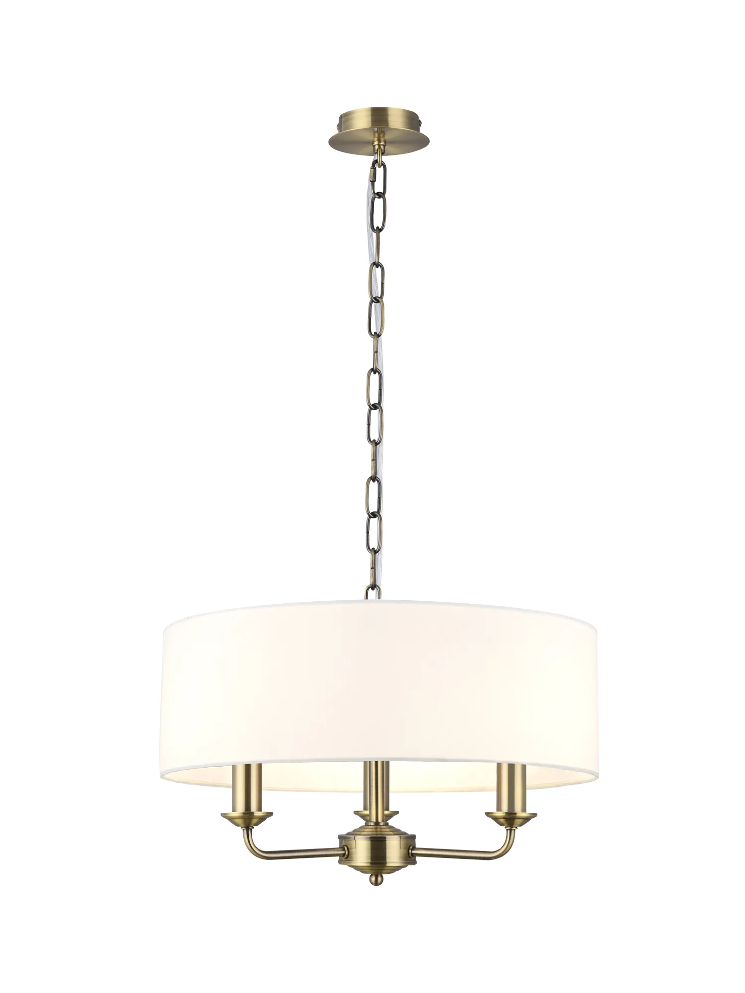 Banyan 45cm 3 Light Pendant Antique Brass, White DK0027  Deco Banyan AB WH